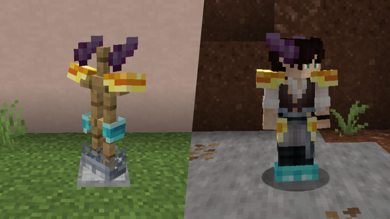 A armor stand and player wearing armor