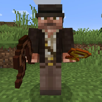 Indiana Jones with his whip and the Holy Grail