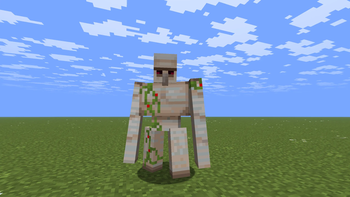 Iron Golem with red flowers looking at player