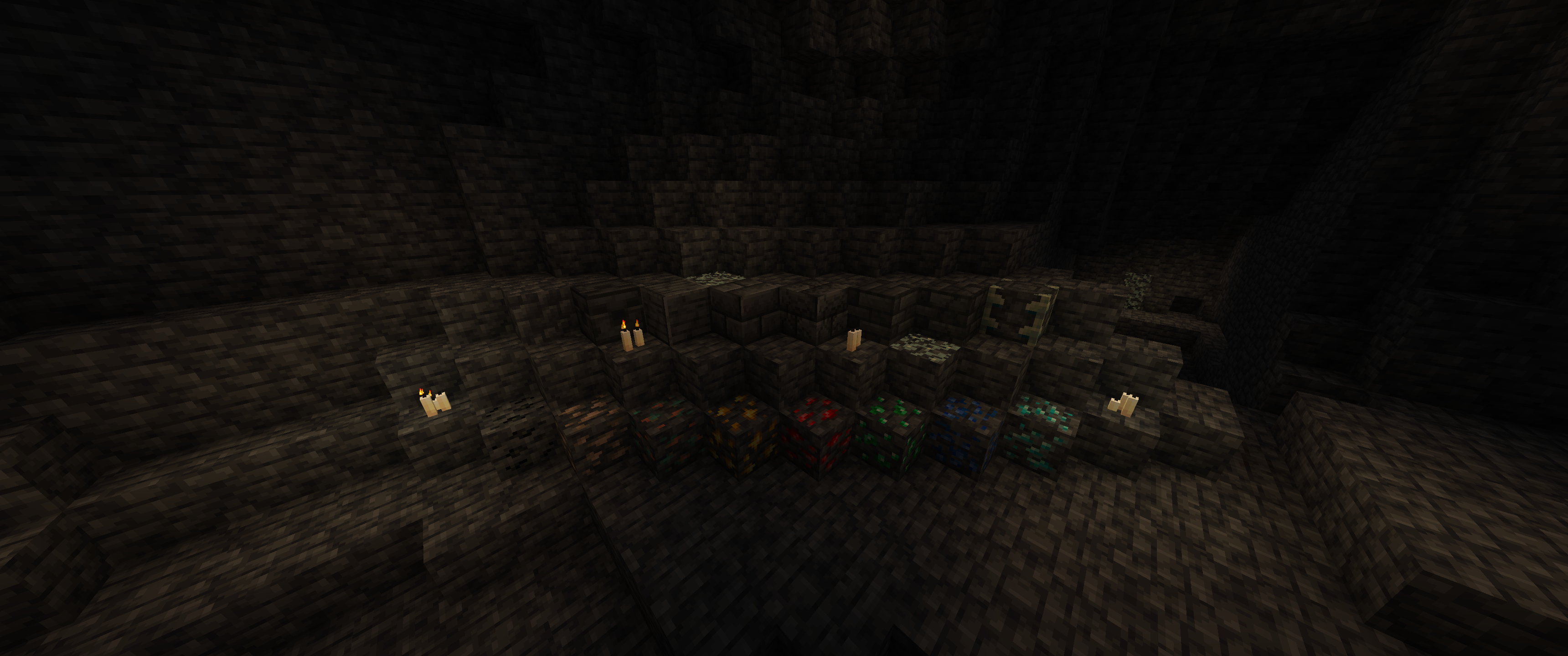 an image of all deepslate variants, craftable and natural, laid out diagonally on multiple layers