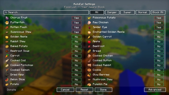 AutoEat Settings Menu
