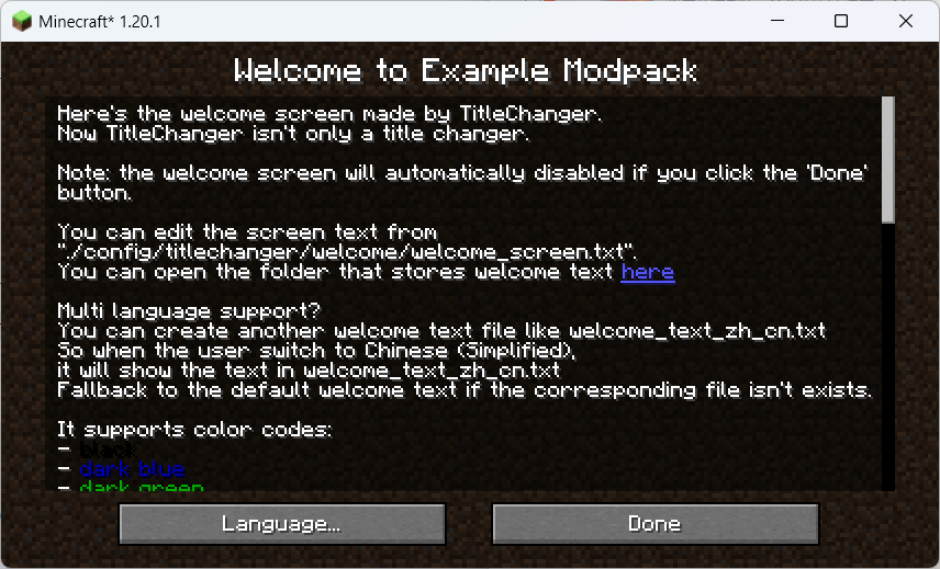 The welcome scrren