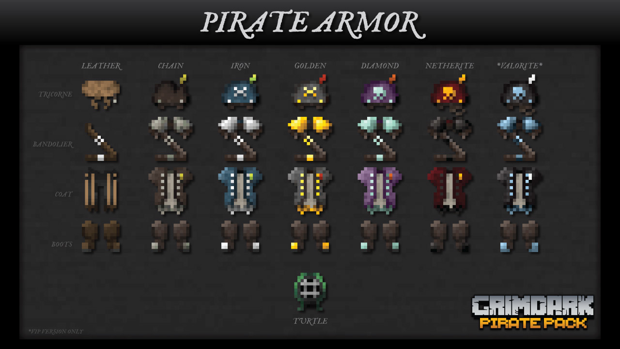 Kal&#039;s Grimdark Pirate Armor &amp; Tools [1.13 - 1.20+] Minecraft Texture Pack