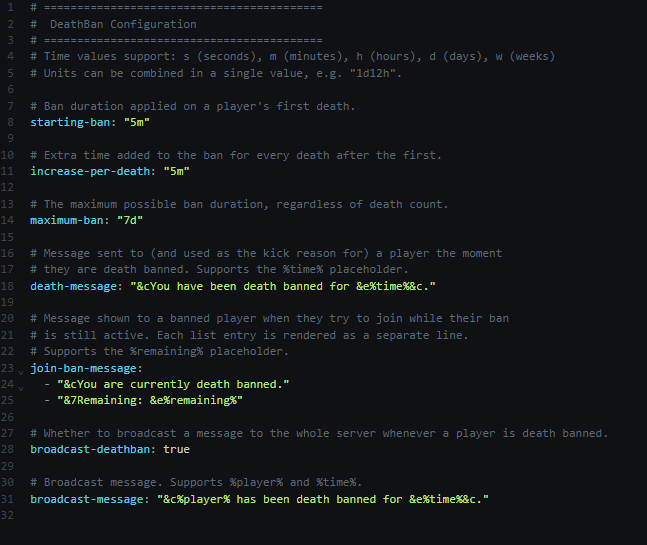 Deathban Config