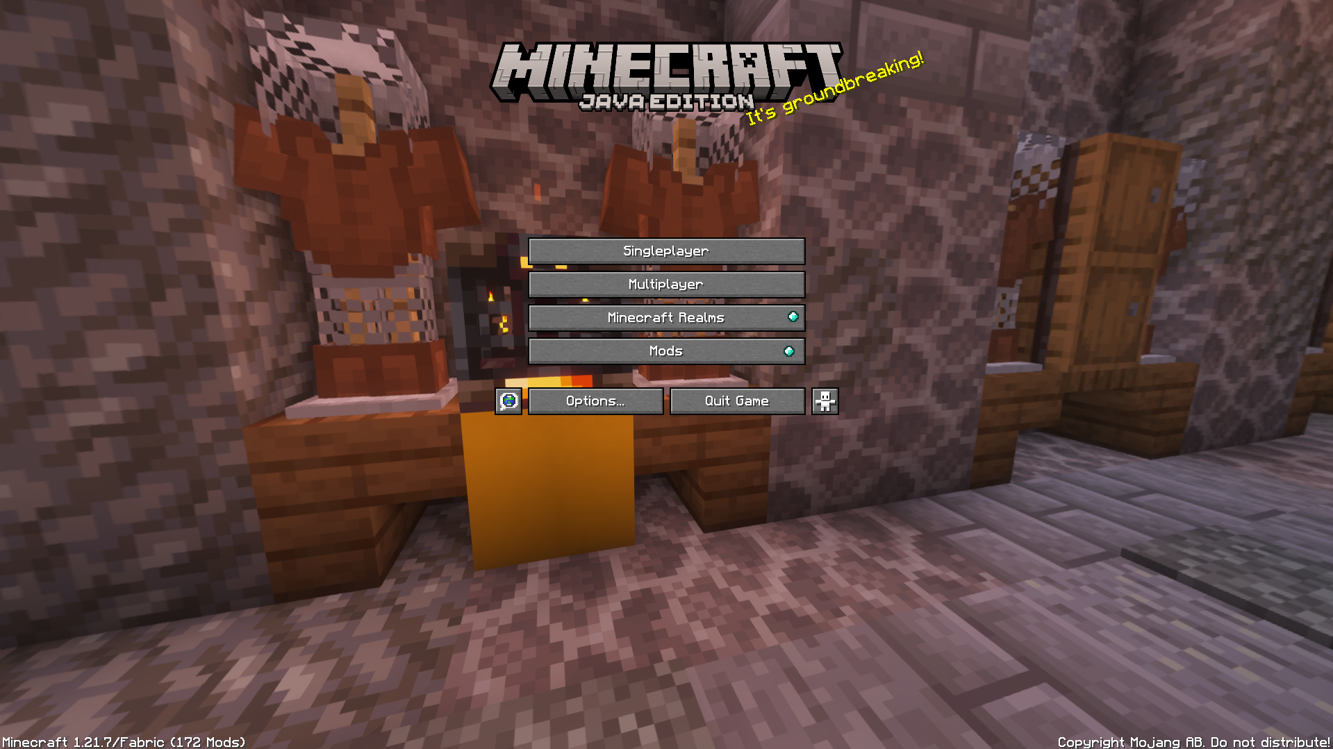 A screenshot of a Minecraft: Java Edition menu with a Minecraft Trial Vault and some armour stands in the background.