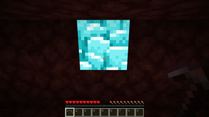 Ancient Debris that is glowing bright blue against red Netherrack in the dark. This version requires OptiFine.
