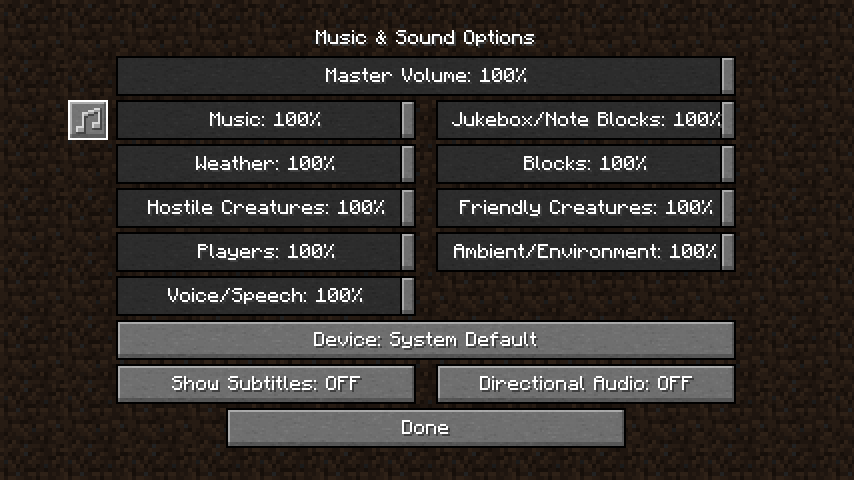 Config button under Music & Sound Options