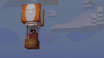 A Tillager in a hot air balloon.