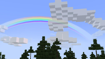 Beautiful rainbow all the way across the sky.