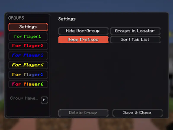 Settings menu