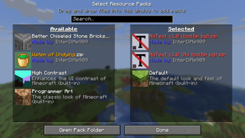 How the packs look in the resource pack menu