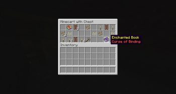 A curse of binding book in a minecart chest