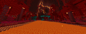 A lava river flowing through a nether jungle