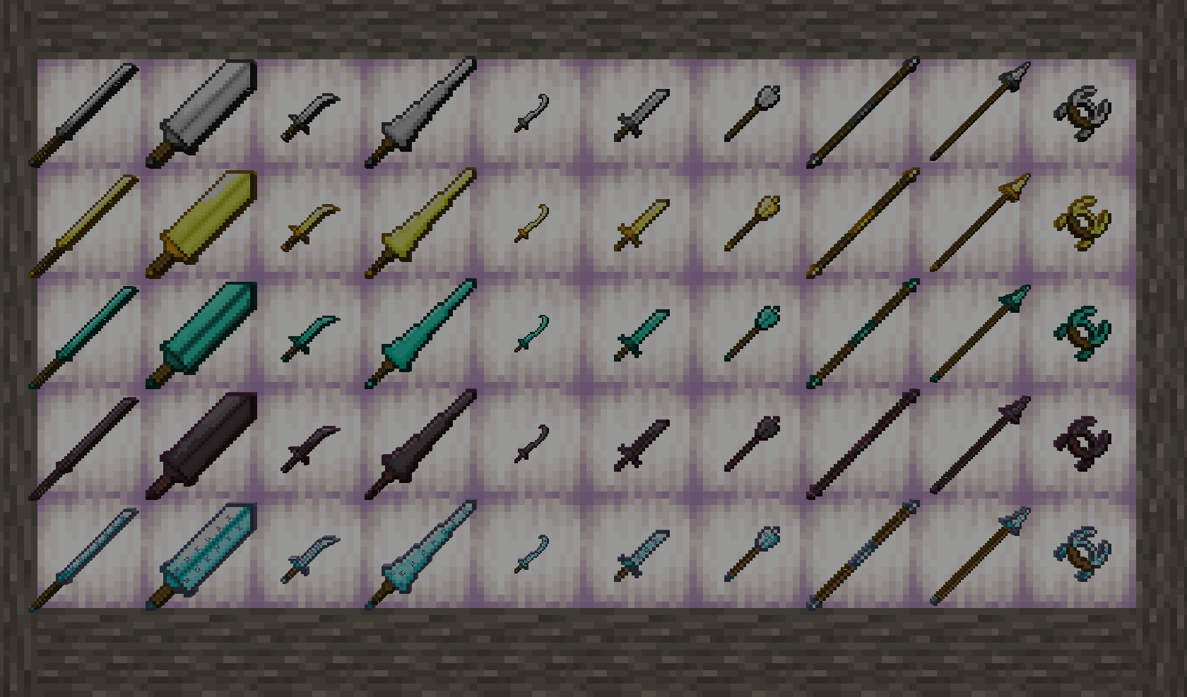 A display of Weapon Types added by this mod.