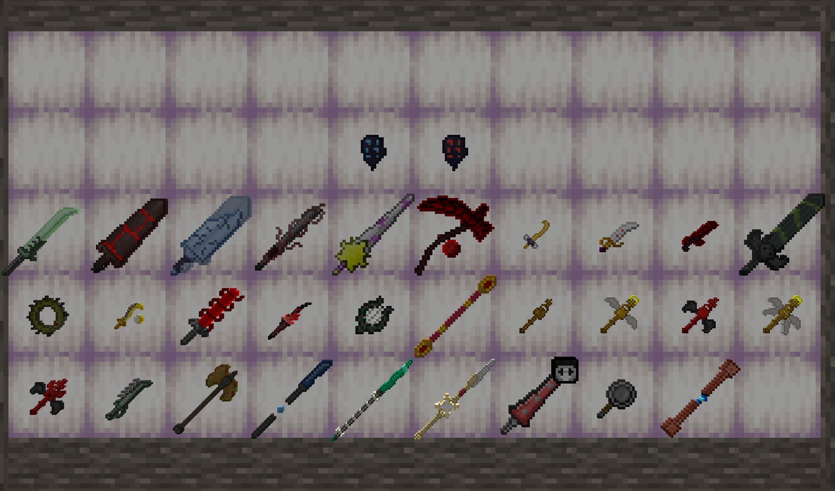 A display of Unique Weapons added by this mod.