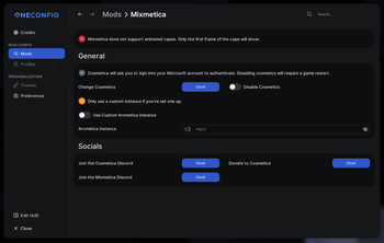 The Mixmetica config, powered by OneConfig.