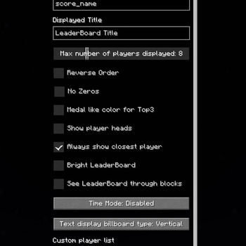 Add Leaderboard Dialog menu